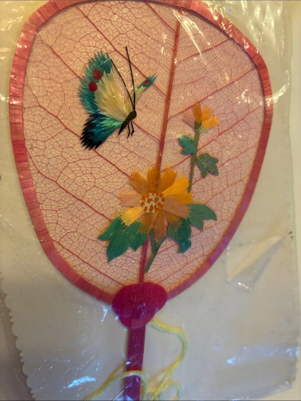 NWT Pink and yellow Decorative Butterfly Hand Fan - Home decor